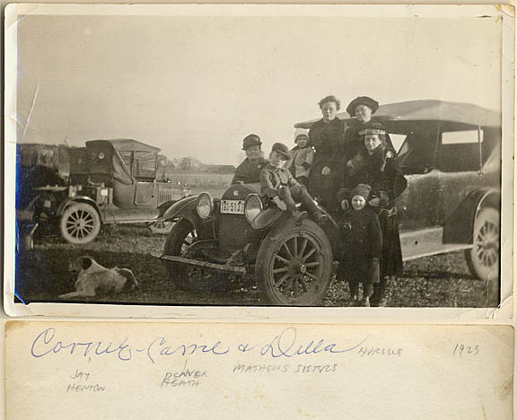 Mathews sisters - Cora, Carrie and Della in 1923 on photo post card