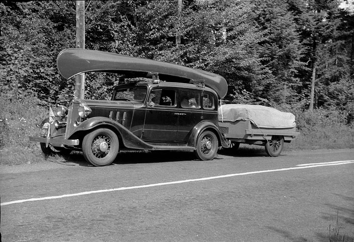 1941 car, trailer and canoe loaded up