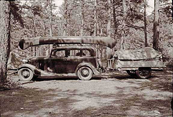1941 car, trailer and canoe loaded up