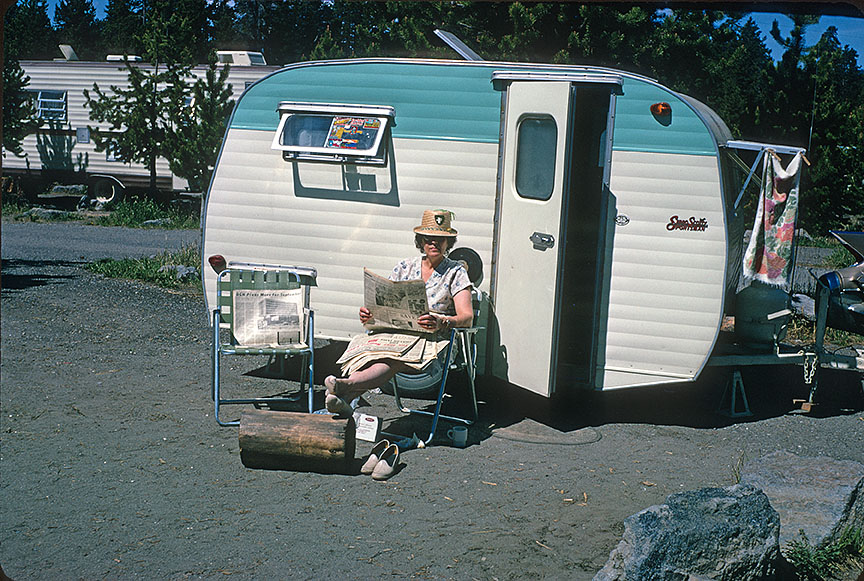 Camping with Cadilac and the trailer 1950s