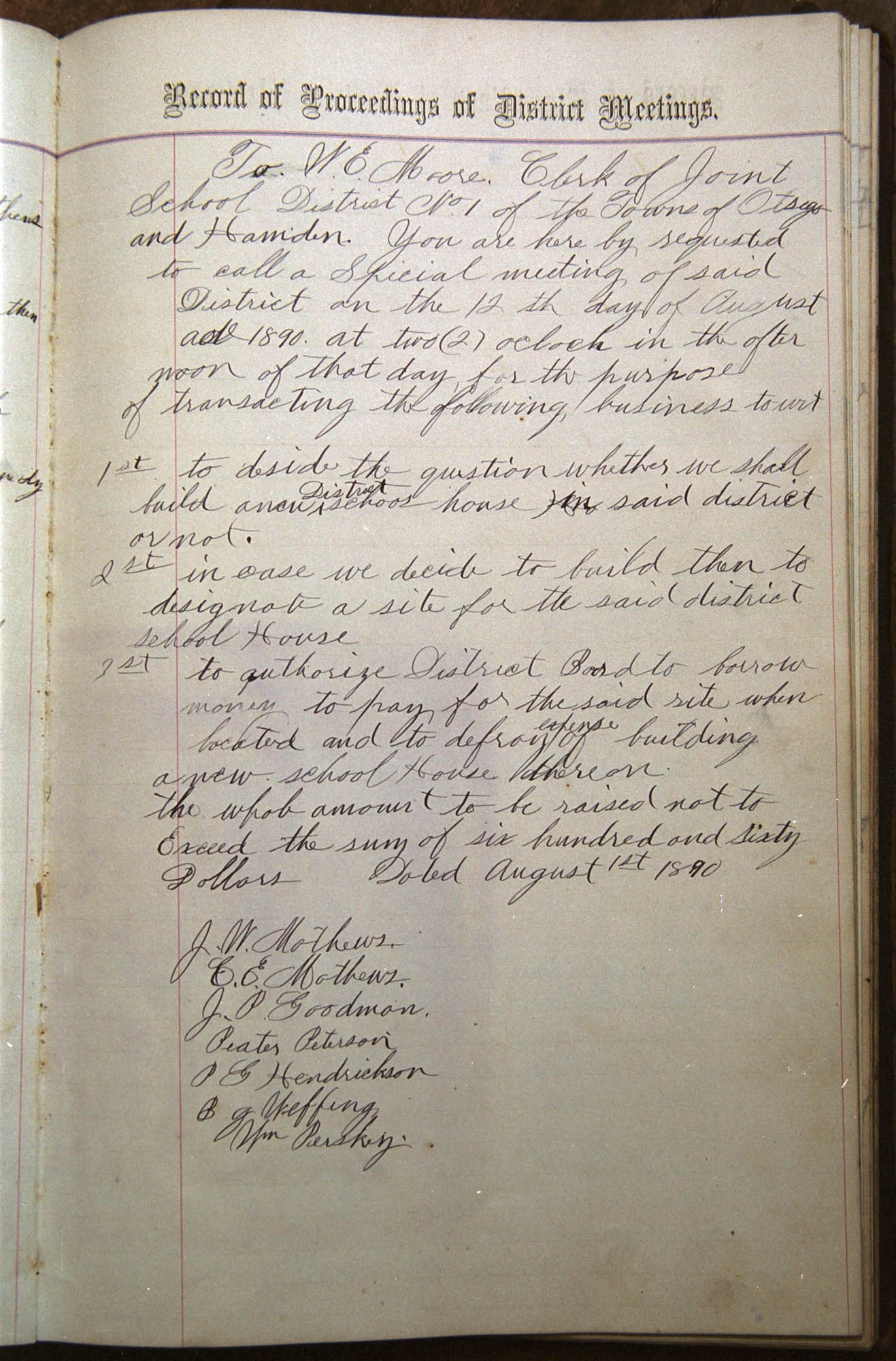 1897 letter to Della Mathews