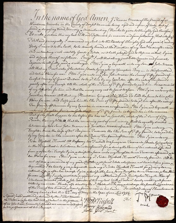 1754 will of Thomas Moores