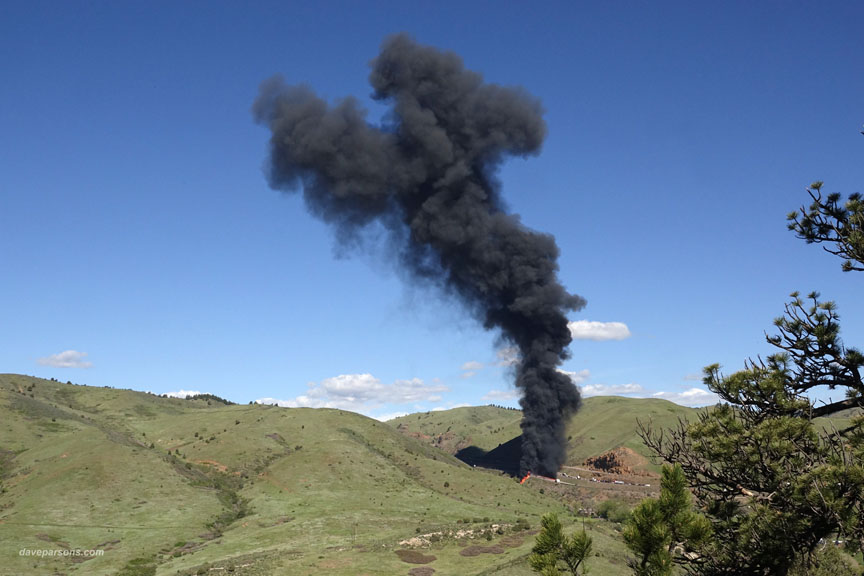 Huge black smoke from explosion
