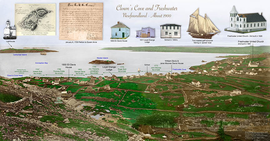 Clown's Cove and Freshwater Carbonear 1900 panorama for educational pruposes only